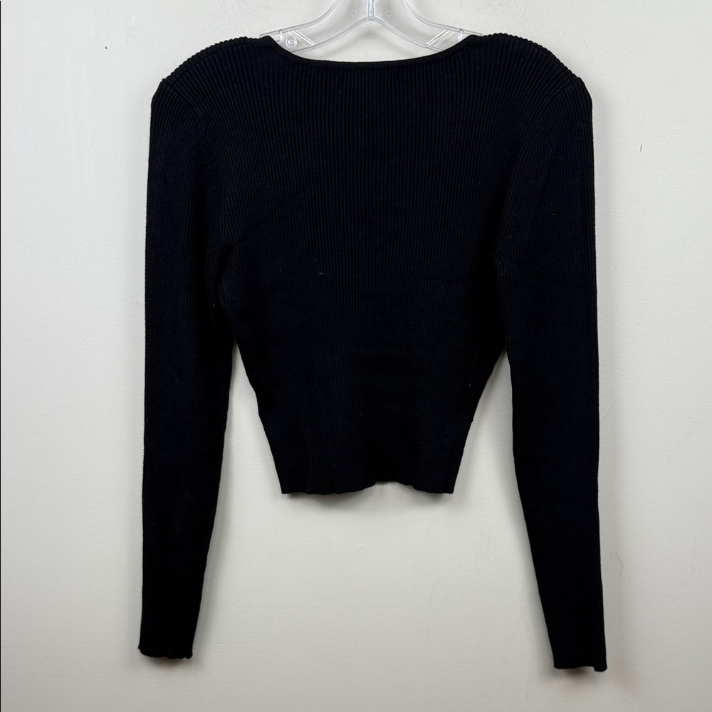 House of Harlow v neck Black Ribbed Long Sleeve Top small euc - Picture 9 of 10